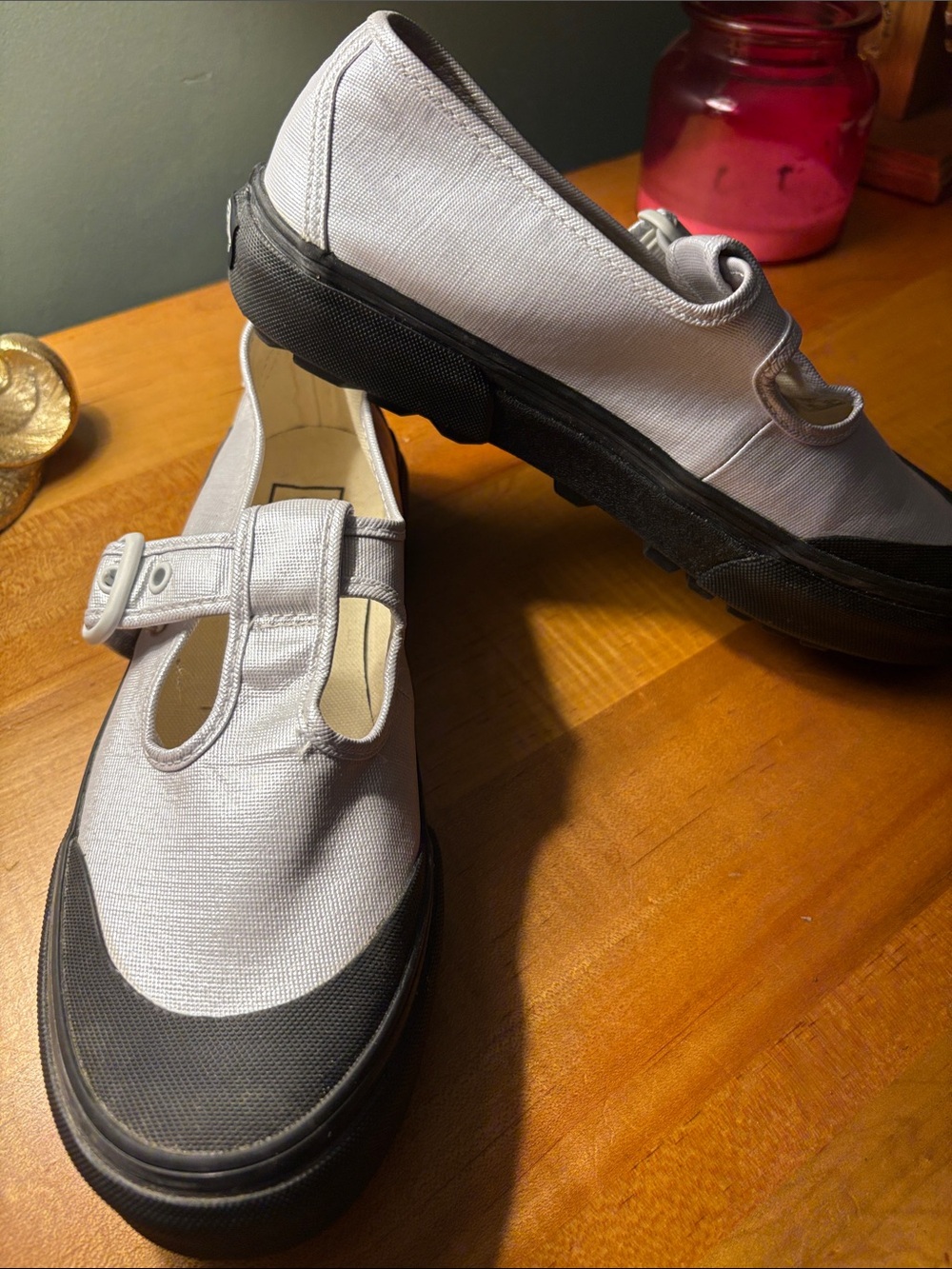 Women’s Casual Canvas Mary Jane Vans in Light Gray and Black